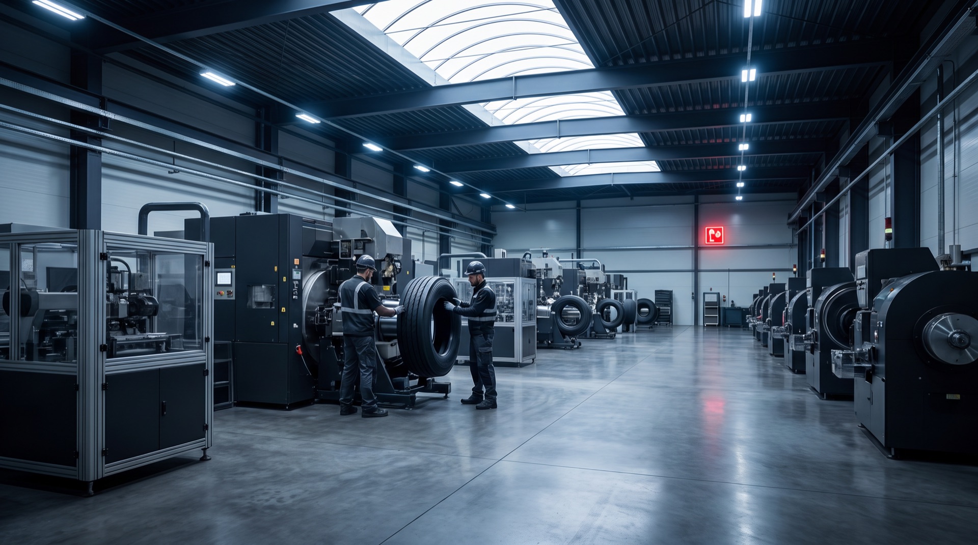 The RubberOn retreading factory floor with Italian-made machinery
